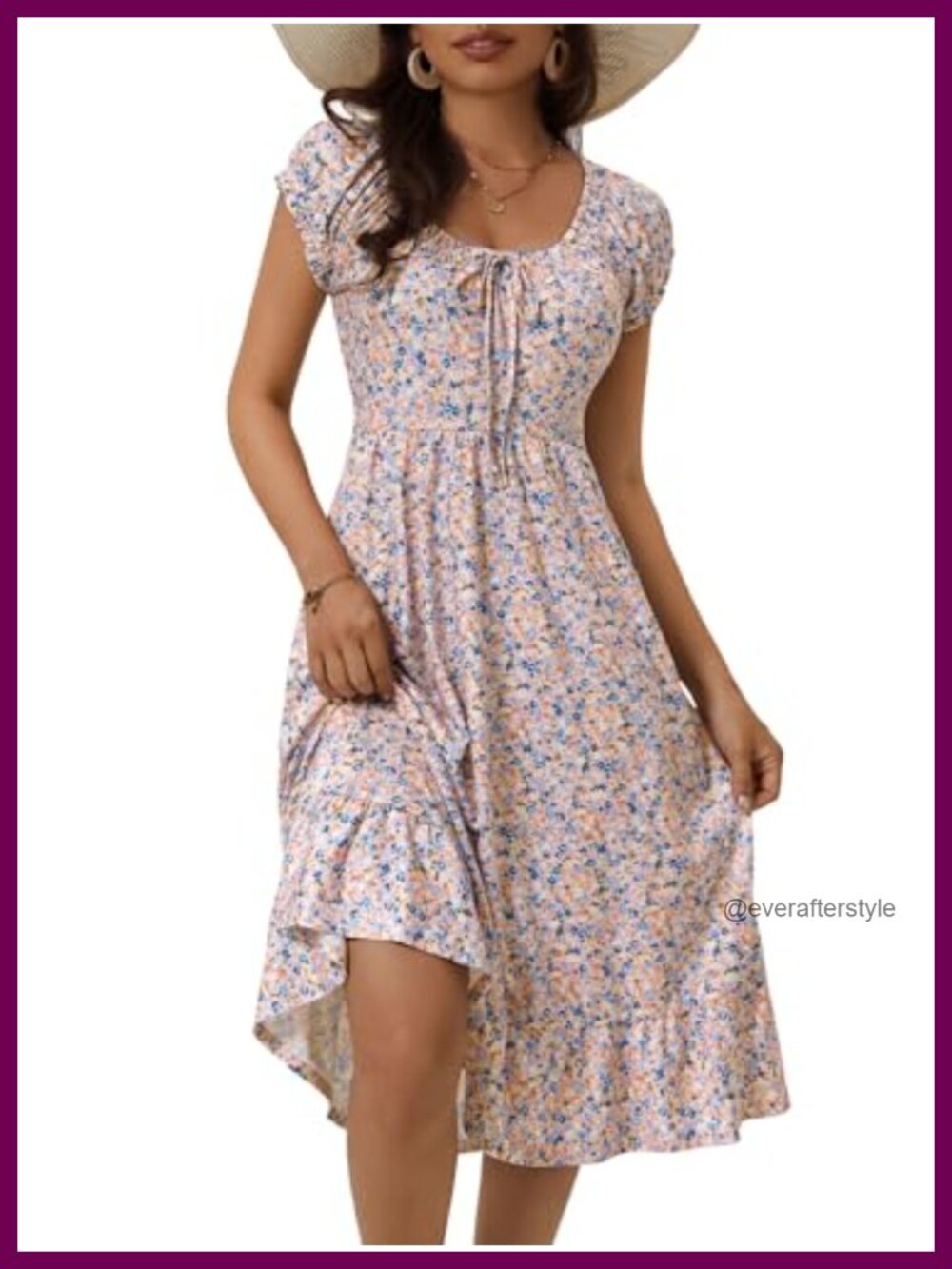 Women's Floral Midi A-Line Sundress with Pockets Cottagecore Casual